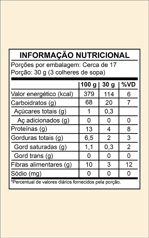 Tabela Nutricional Aveia em Flocos Barano 500g