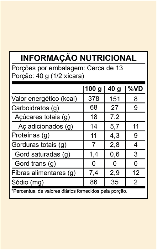 Tabela Nutricional Granola Cacau Barano 500g