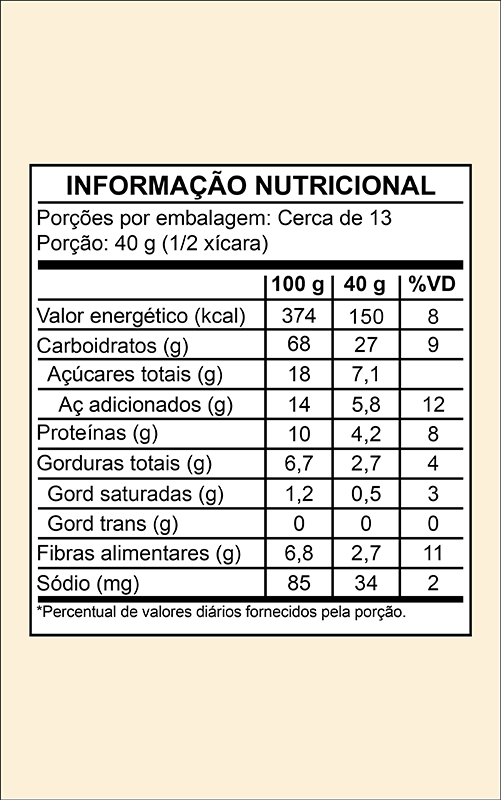 Tabela Nutricional Granola Tradicional Barano 500g